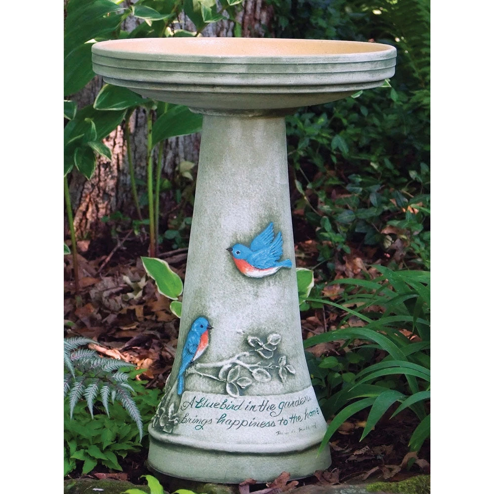Birds Choice Bird Baths Hand-Crafted Glazed Clay Bluebird Birdbath