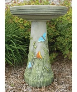 Birds Choice Hand-Crafted Glazed Clay Butterfly Birdbath Bird Baths