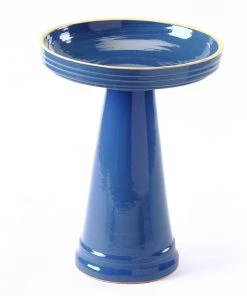 Birds Choice Simple Elegance Bellflower Blue Glazed Clay Birdbath