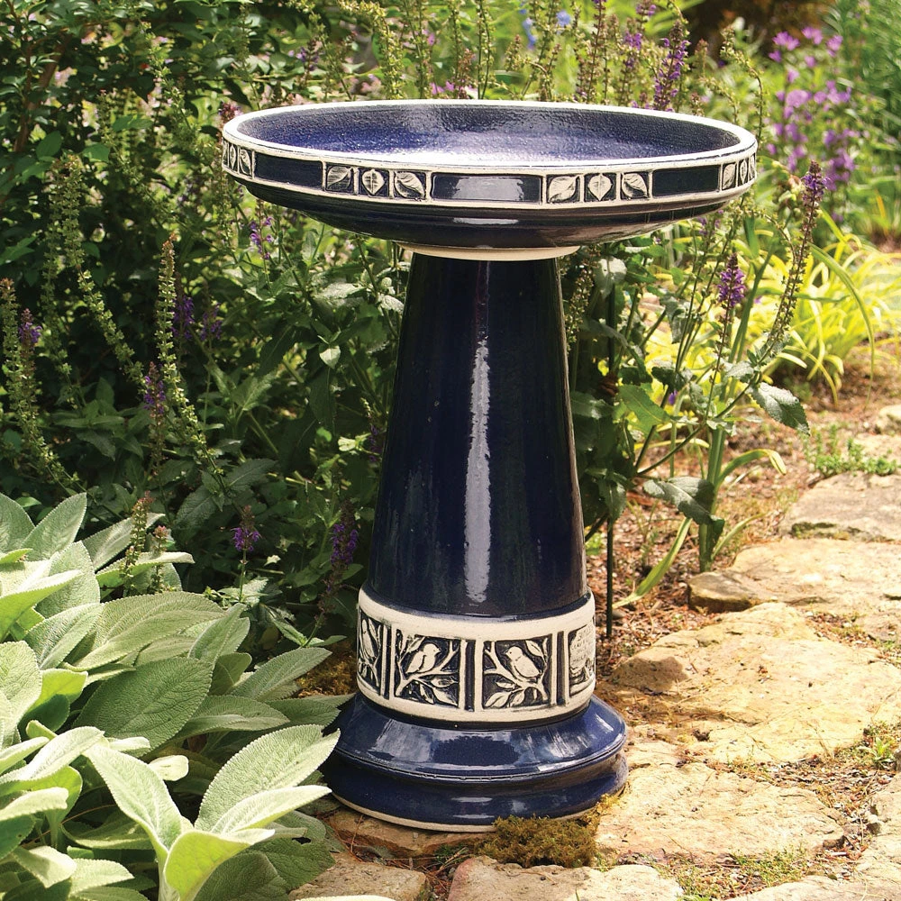 Birds Choice Cobalt Blue Glazed Clay Birdbath Bird Baths